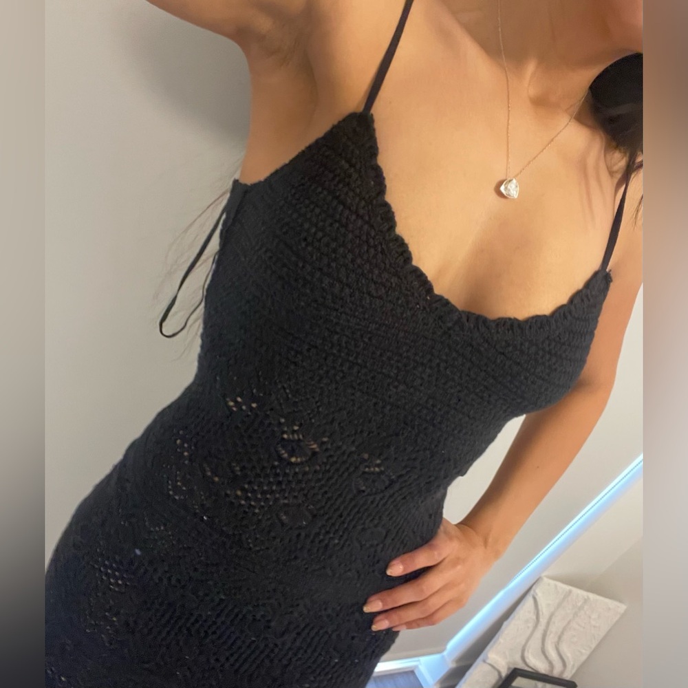 Garage Black Crochet Spaghetti Strap Dress